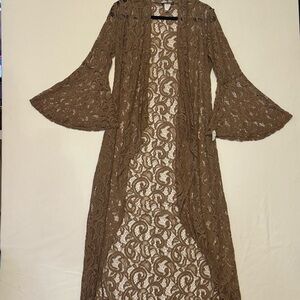 Objex Mocha Brown Lace Duster with Bell Sleeves